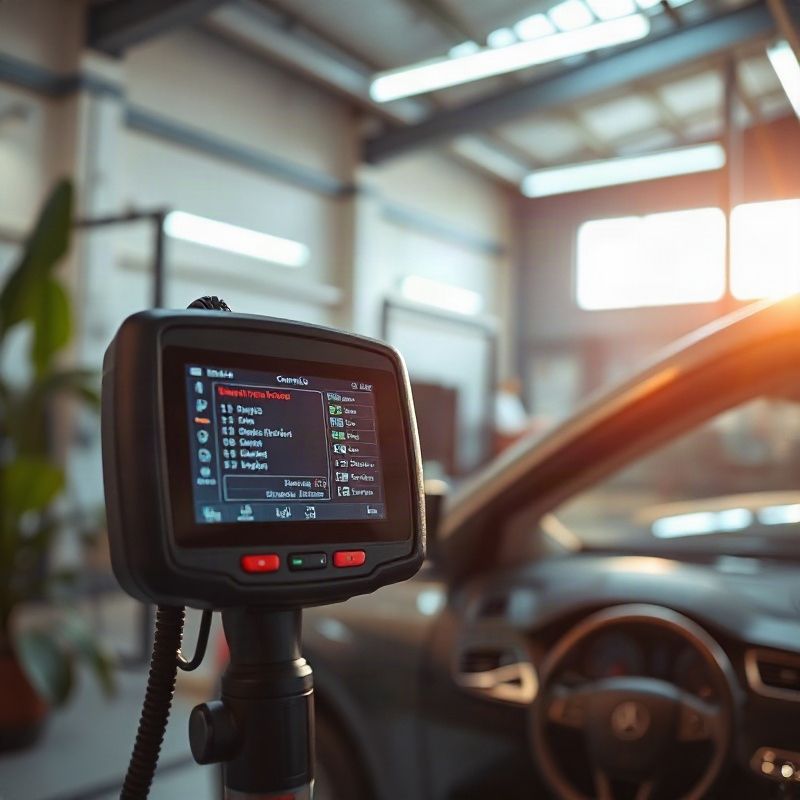 Scanner OBD conectado a veículo mostrando códigos de diagnóstico